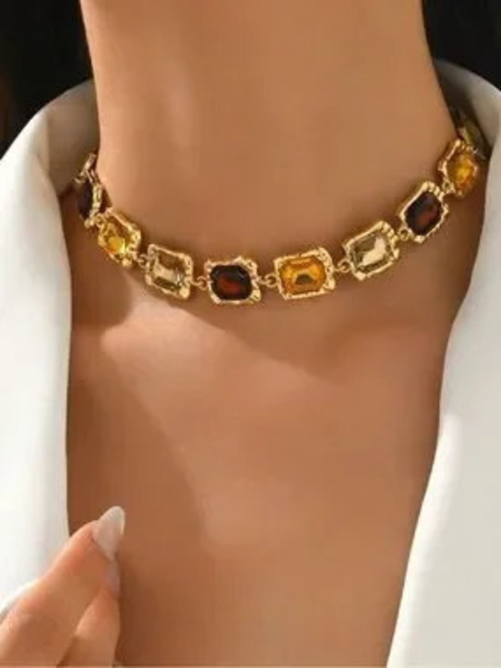 Vintage Amber Mosaic Crystal Choker Necklace